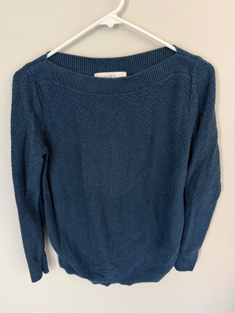 LOFT Teal-Blue Textured Crewneck Sweater